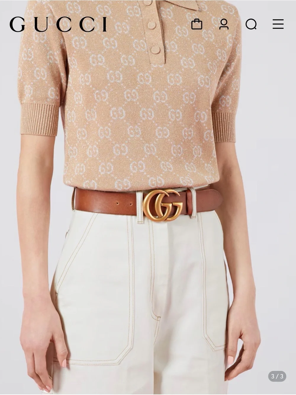 Gucci Brown Leather Belt with Gold Double G Buckle